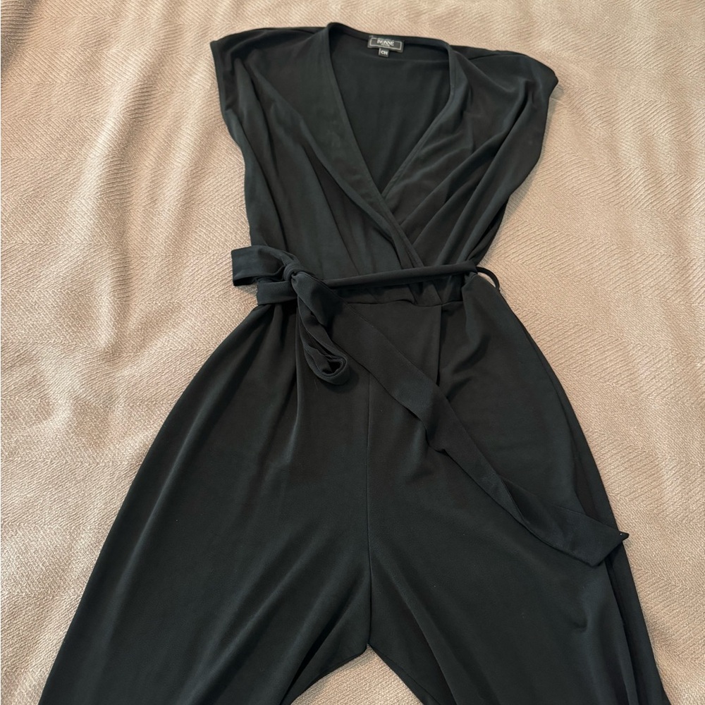 Black Wrap-Style Jumpsuit with Tie Waist